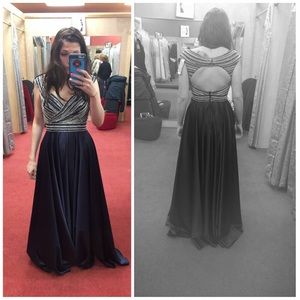 Navy Embellished ball gown/ prom dress